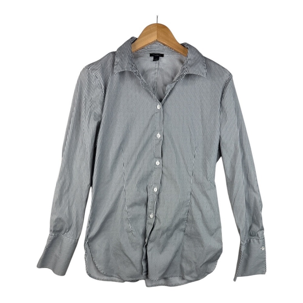 Ann Taylor Factory Women's Polka Dot Button‎ Down Shirt Size Large Blue White